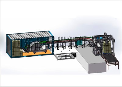 編織袋集裝箱裝車系統(tǒng)，聚丙烯全自動裝車機現(xiàn)場